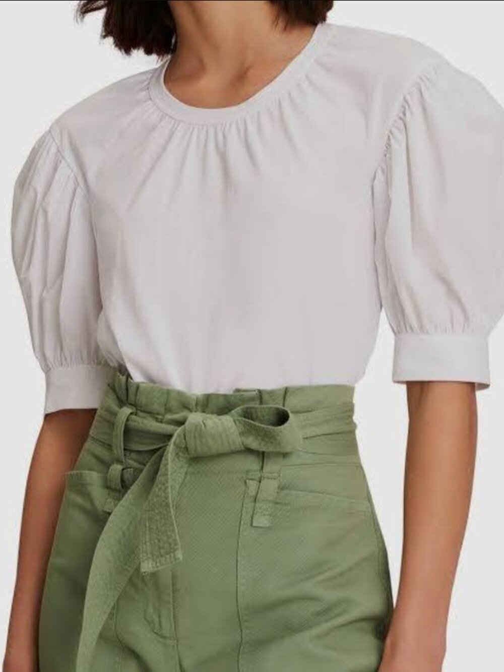 A.L.C. Puff Sleeve Mixed Media White T-Shirt size XS